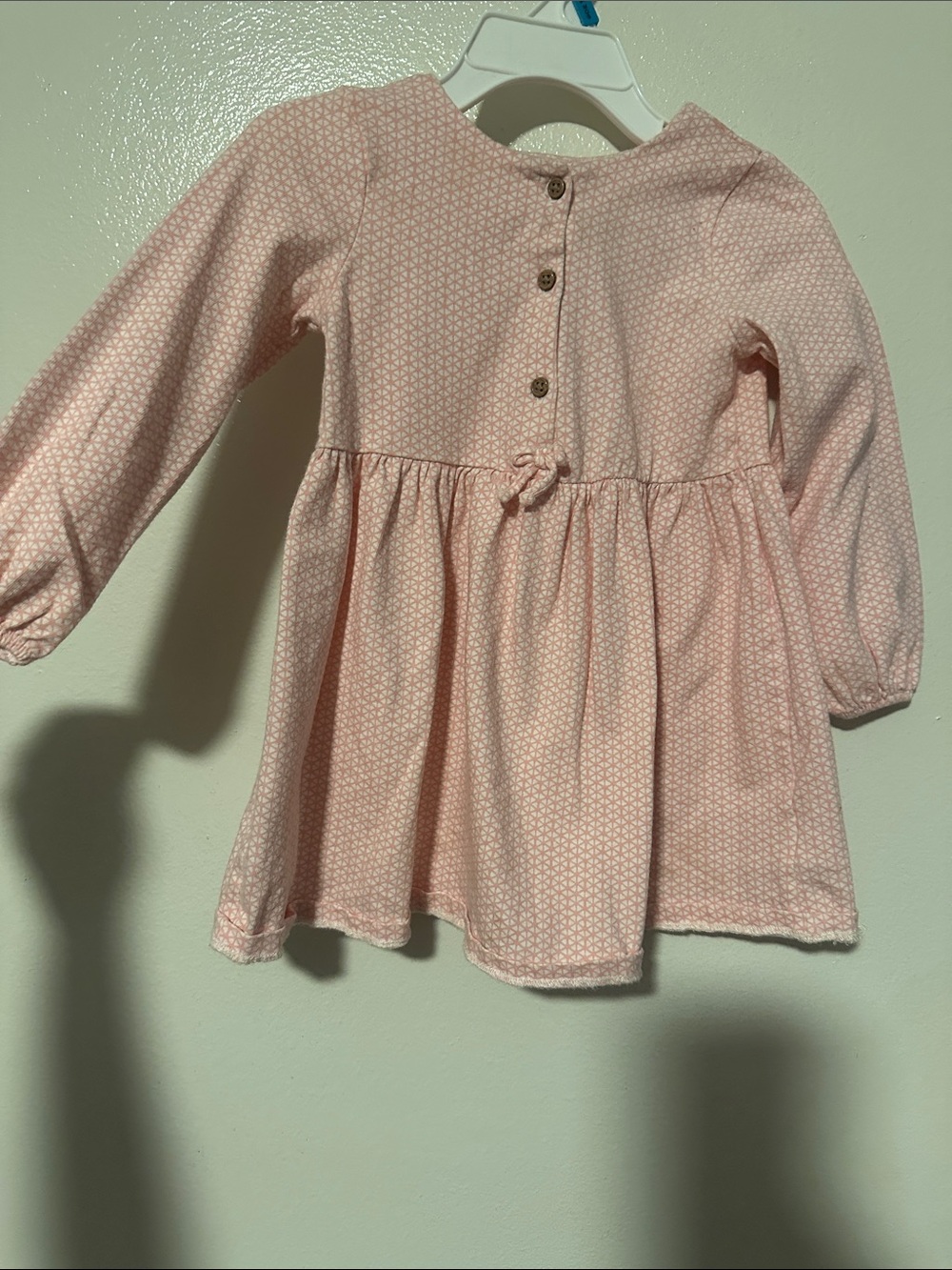 Girls' Pink Long-Sleeve Cotton Dress